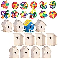 Neliblu Party Favors for Kids - 12 Wooden Birdhouses - Crafts for Girls and Boys and Fun Puzzle Balls Goody Bag Fillers