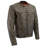 Milwaukee Leather Mens Distressed Brown Leather Scooter Motorcycle Jacket With Venting MLM1550