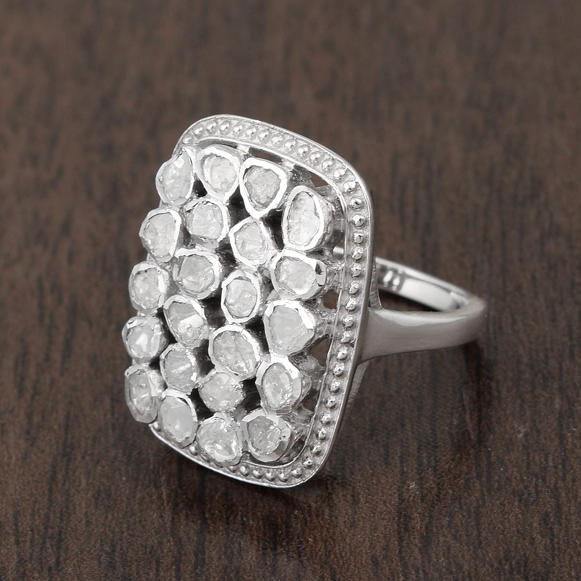 1.50 CTW Natural Diamond Polki Cluster Cocktail Ethnic Ring 925 Sterling Silver Platinum Plated Slice Diamond Jewelry