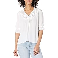 Zac & Rachel Women's V Neck 3/4 Sleeve Blouse with Pintuck