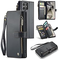 CaseMe for Samsung Galaxy S24 Ultra Wallet Case with Card Holder, Case for Samsung S24 Ultra with RFID Blocking for Women Men, Durable Kickstand Strap Shockproof Case for Galaxy S24 Ultra, Black