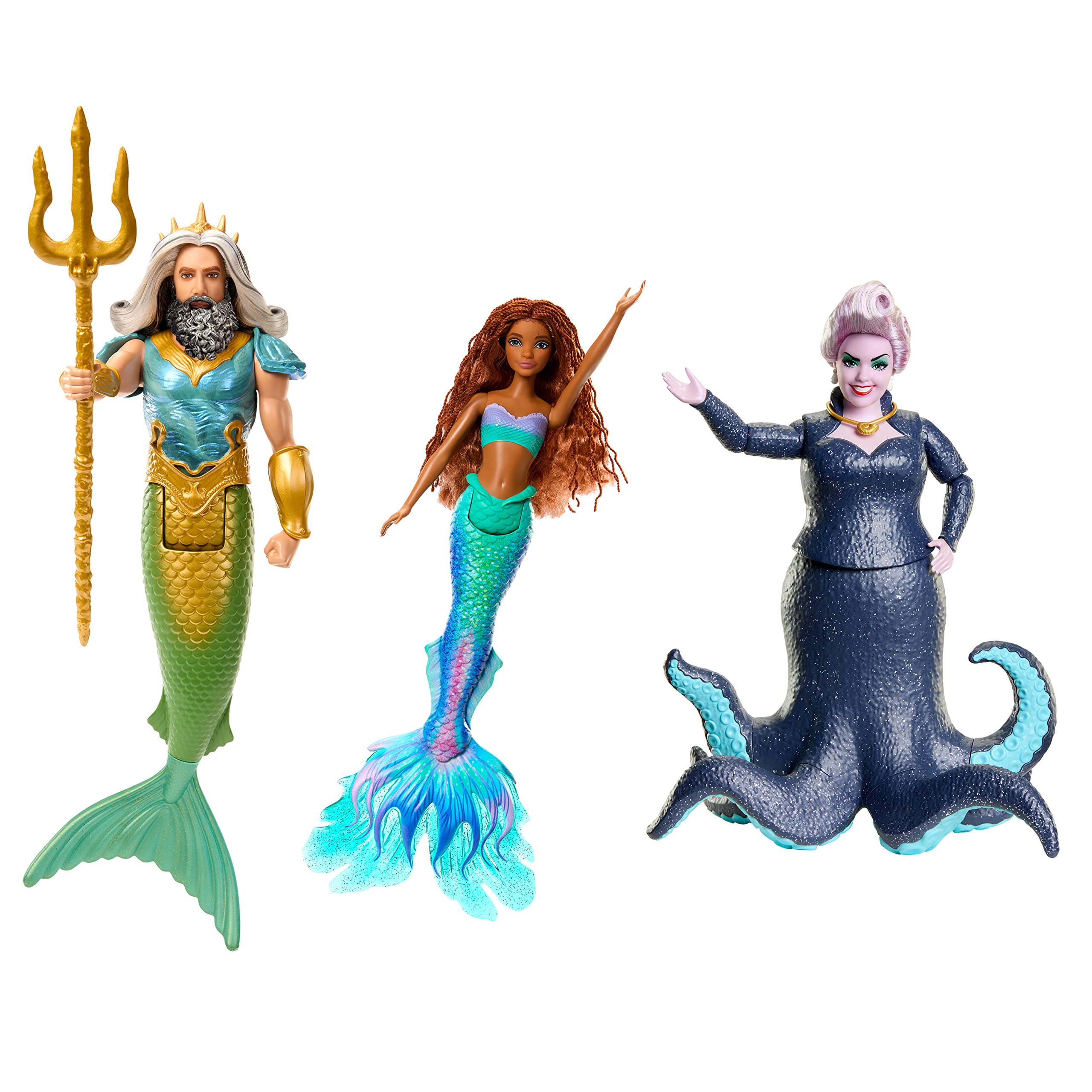 Disney The Little Mermaid Ariel, King Triton & Ursula Dolls, Set of 3 Fashion Dolls in Signature Outfits, Toys Inspired by the Movie (Amazon Exclusive)