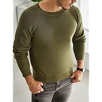 Sweaters for Men- Men Solid Raglan Sleeve Sweater (Color : Army Green, Size : X-Large)