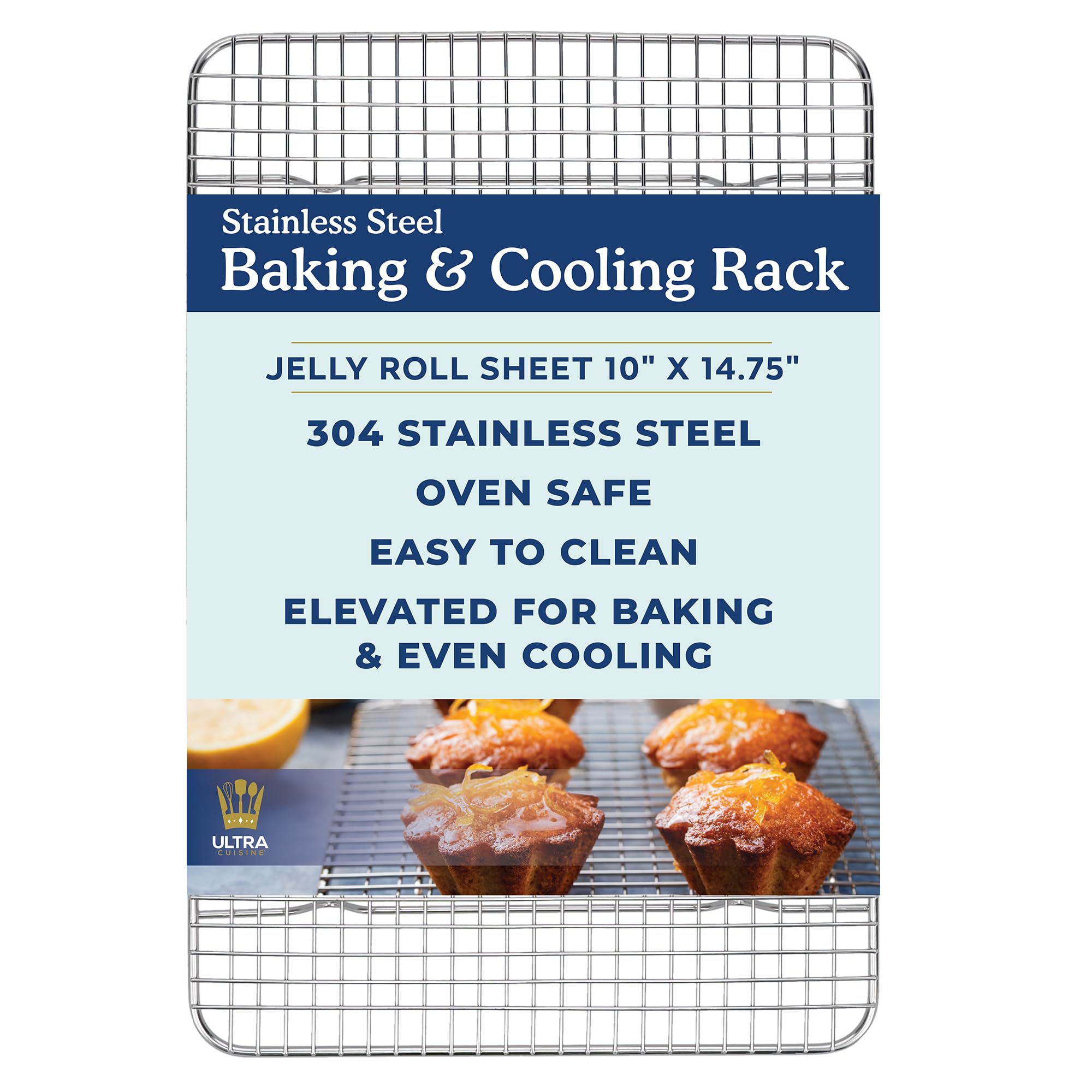 Ultra Cuisine Stainless Steel Baking Rack - 10x14.75 inch Jelly Roll Pan Rack - Grill Rack - Baking Sheet - Oven Safe - Dishwasher Safe - Heavy Duty Wire Cooling Rack for Cooking Baking and Roasting