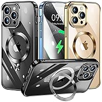 [CD Ring Compatible with Magsafe Invisible Stand]Magnetic for iPhone 15 Pro Max Case, [Electroplated Bumper Non-Yellowing][Look as Bare iPhone]Slim Clear Case with Holder for Women Men Girls