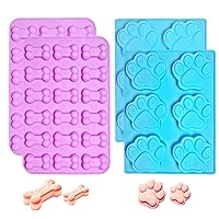 Silicone Molds, Puppy Dog Paw and Bone (4 PACK), Non Stick Food Grade Silicone Mold for Chocolate, Candy, Jelly, Ice Cube, Dog Treats, Baking Mould, (Set of 2Paws + 2Bones)