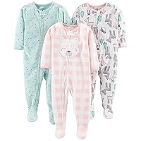 Toddlers and Baby Girls' Loose-Fit Flame Resistant Fleece Footed Pajamas, Pack of 3