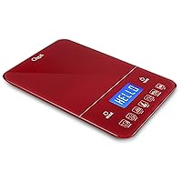 Touch III 22 lb (10 kg) Digital Kitchen Scale with Calorie Counter in Tempered Glass, Red Engine