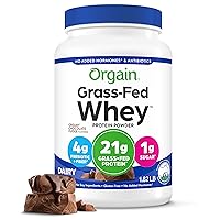 Orgain Whey Protein Powder, Creamy Chocolate Fudge - 21g Grass Fed Dairy Protein, Gluten Free, Soy Free, No Sugar Added, Kosher, No Added Hormones or Carrageenan, For Smoothies & Shakes - 1.82lb