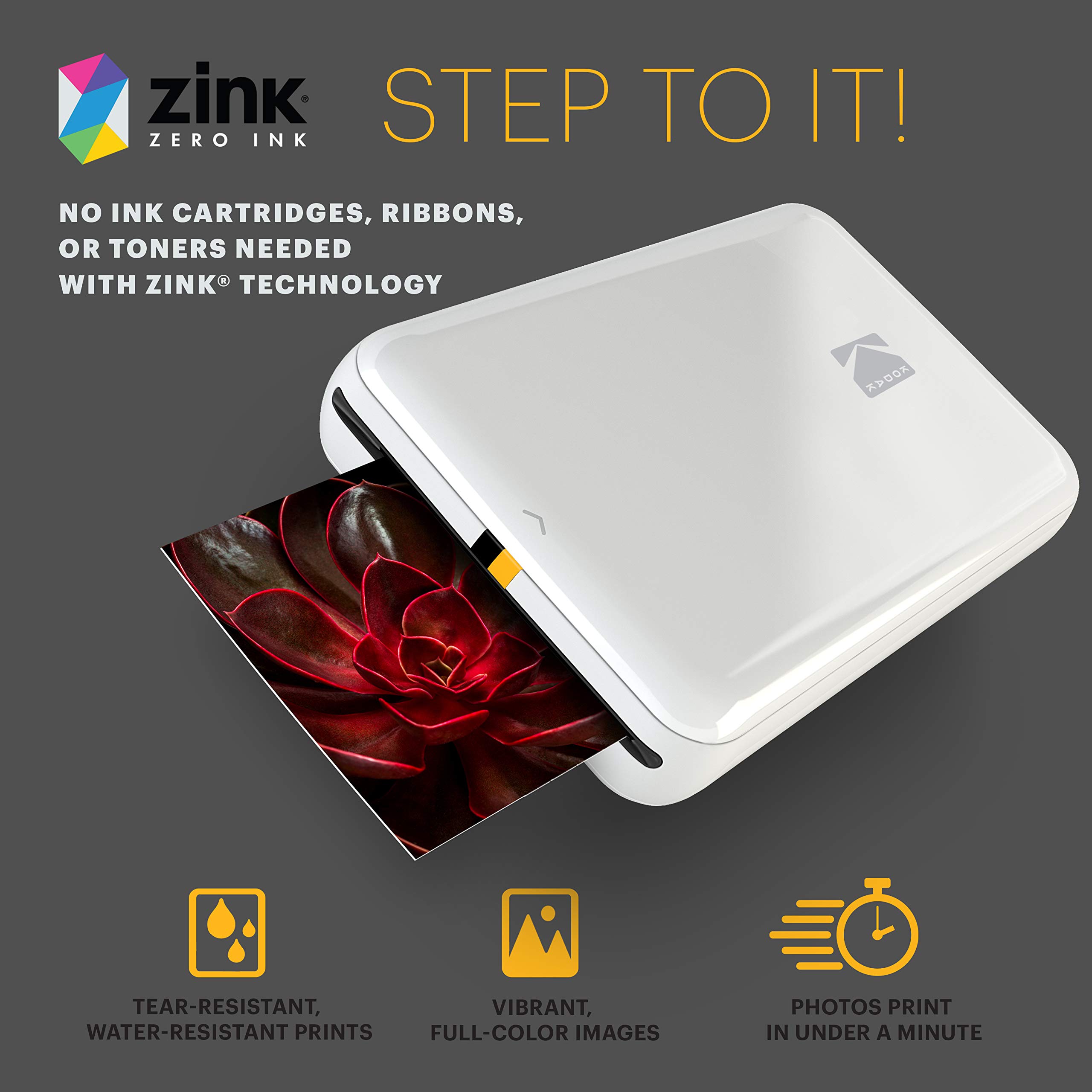 KODAK Step Wireless Mobile Photo Mini Color Printer (White) Compatible w/ iOS & Android, NFC & Bluetooth Devices, 2x3