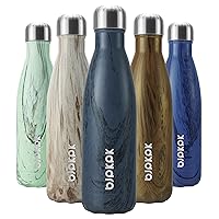 BJPKPK Insulated Water Bottle 17 oz Stainless Steel Water Bottles Cola Shape Water Bottles For Travel,Wood Graphics-Prussian Blue
