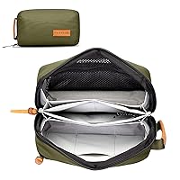 Tech Bag Organizer - Small Electronics Organizer Pouch for Travel - Premium Travel Case with Leather Accents - Mesh Pocket for Cables, Cords and Chargers (Green)
