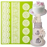 Lace Fondant Mold Large 3-row Silicone Mat for Cake Decorating Scalloped Floral Droplet, Rose Border, Rosette Medallions