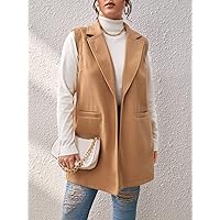 OVEXA Women's Large Size Fashion Casual Winte Plus Lapel Neck Sleeveless Overcoat Leisure Comfortable Fashion Special Novelty (Color : Camel, Size : 4X-Large)