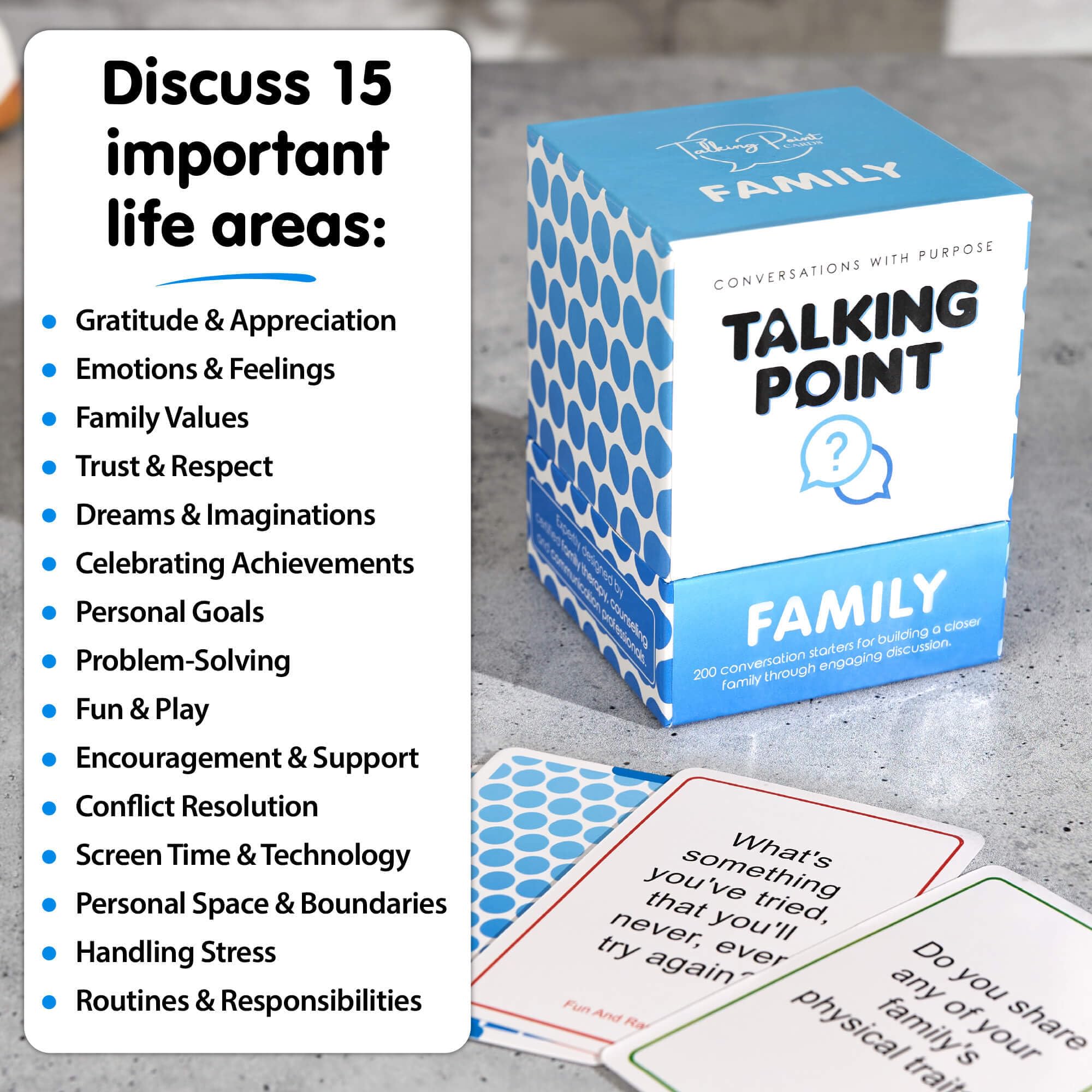 200 Family Conversation Cards - Put Down The Phones & Connect with Your Family - Get to Know Each Other Better with Meaningful Talk - Let Kids Express Themselves, Great for Dinner Table & Road Trips