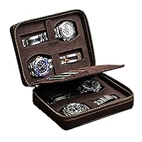 Leather 4-Slot Portable Watch Case for Men, With 4 Card Slot, Travel Watch Box Storage Organizer & Display - Watch accessory