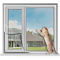 Magnetic Window Screen Adjustable DIY Window Net Max 47” x 75” Fiberglass Screen Mesh with White Frames Grey Mesh for House Windows