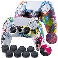 2 Pieces of Texture Printing ps5 Accessories Controller Skin case Cover Graffiti & Paints with Pro Thumb Grips x 8