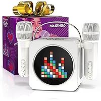 MASINGO Portable Mini Karaoke Machine for Kids and Adults with Dual Wireless Bluetooth Microphones, Animated LED Display, USB/Aux/MicroSD, Voice Effects, Fun Karaoke Toy for Girls and Boys, Animato S1