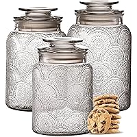 Le'raze Food Storage Containers with Airtight Lids - Retro Design - Pantry Organization, Glass Canisters Storage for Cookies, Tea, Sugar, Candy Jars, Sugar Packet, Set of 3