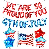 USA Balloons for 4th of July Decorations - Big 26 Inch, Pack of 8 | Red We Are So Proud of You Balloons - 16 Inch | American Flag Balloons for Fourth of July Decorations | 4th of July Balloons
