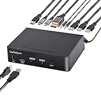 StarTech.com USB C KVM Switch, 2 Port DisplayPort KVM w/ 4K 60Hz UHD HDR Video, 3.5mm Audio, 4X USB HID and 2X USB A 3.2 Gen 1 5Gbps Hub, Hot Key Switching, Thunderbolt 3/4 Compatible (SV231DPUCA)