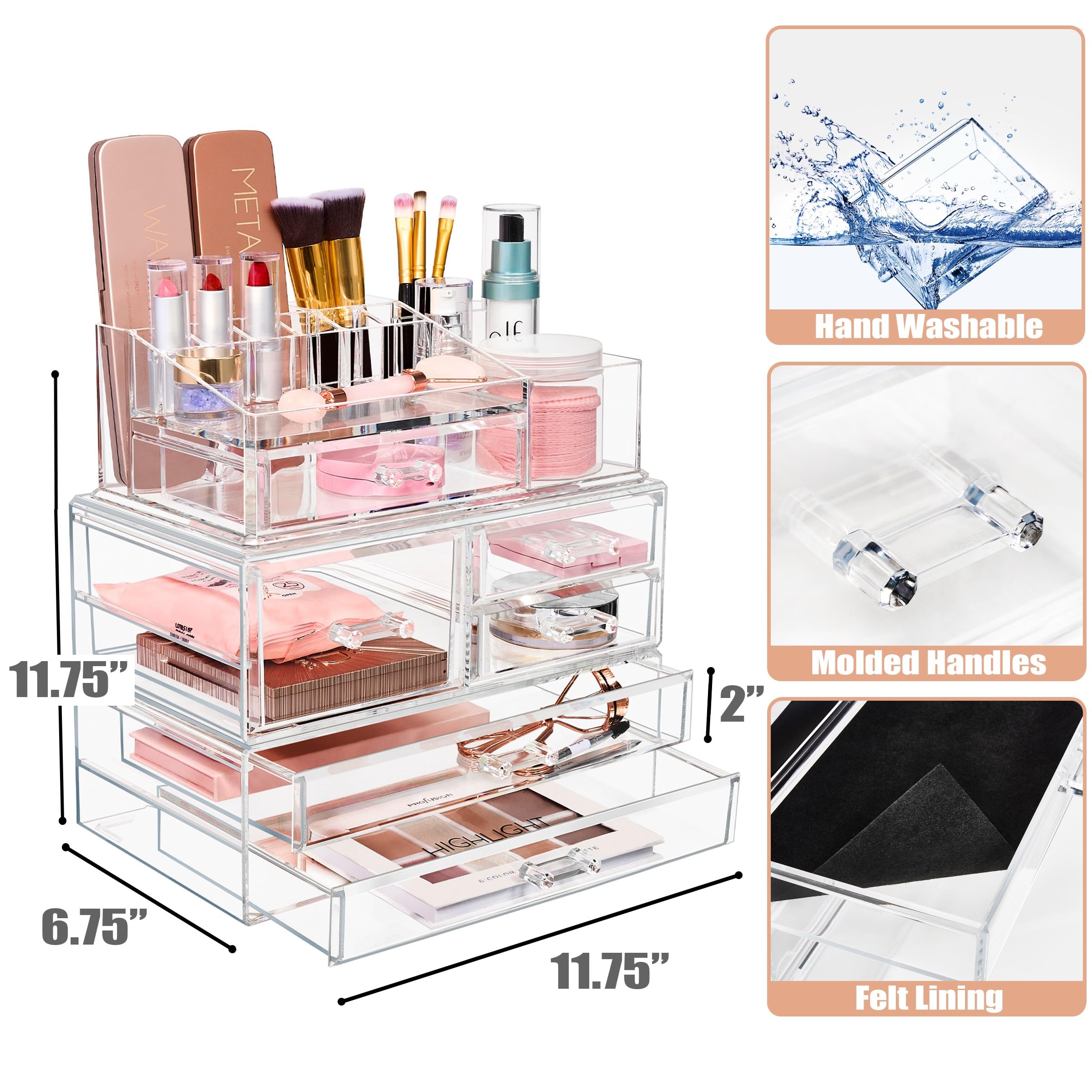 Sorbus Makeup Organizer Bundle - Includes 1 Extra Large Makeup Tower and 1 Makeup Organizer with 1 Pull-Out Drawer