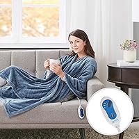 Luxury Microplush Electric Wrap Blanket Super Soft and Warm Reversible Heated Throw Poncho with Auto Shutoff, 50