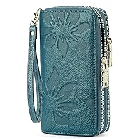 GOIACII Women's Wallet Large Capacity Double Zip Around Credit Card Holder Leather Ladies Wallet with RFID Blocking Phone Wristlet Purse Teal