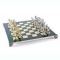 Greek Roman Army Large Chess Set - Brass&Nickel - Green Chess Board