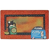 Drymate Cat Bowl Placemat, Pet Food Feeding Mat - Absorbent Fabric, Waterproof Backing, Slip-Resistant - Machine Washable/Durable (USA Made) (12” x 20”) (Hungry Kitty)