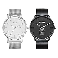 BUREI Two Minimalisr Mesh Strap Watches for Men