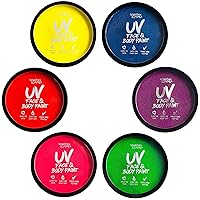 Water Activated UV Black Light Face and Body Paint - 6 Color Pack - Costume, Halloween and Club Makeup - Safe for all Skin Types - Easy On and Off - 18g Cakes - by Splashes & Spills