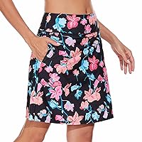 M MOTEEPI Modest Knee Length Skorts Skirts for Women Tennis Athletic Golf Skort with Pockets UV Protection High Waist