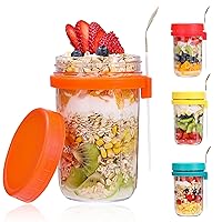 20 OZ Overnight Oats Containers with Lids and Spoon - Set of 4 Yogurt Parfait Cups with Lids, Glass Overnight Oats Jars, Reusable Oatmeal Containers with Measurement Markings for On-The-Go