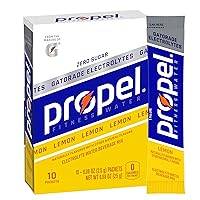 Propel Powder Packets Lemon With Electrolytes, Vitamins and No Sugar, 0.08 Oz (Pack of 10)