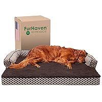 Furhaven Orthopedic Dog Bed for Large Dogs w/ Removable Bolsters & Washable Cover, For Dogs Up to 95 lbs - Plush & Woven Decor Comfy Couch Sofa - Diamond Brown, Jumbo/XL