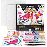 Arteza Kids Paint by Numbers Kit, 10 x 10 Inches, Decorative Pre-Printed Canvas Painting Kit with 2 Canvases, 24 Acrylic Paint Pots, 3 Paintbrushes, Art Supplies for Developing Hand-Eye Coordination