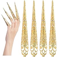10 Pack Finger Nail Tip Claw Rings, Ancient Queen Costume Fingertip Claw Nail Rings Decoration Accessory, Finger Knuckle Protectors for Halloween Cosplay Drama Dance Show- Golden Color
