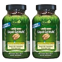 Irwin Naturals Only One Liquid-Gel Multi without Iron - 60 Liquid Soft-Gels, Pack of 2 - Omega-3 Oils, Antioxidants & Green Super Foods - 120 Total Servings