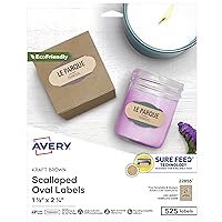Avery Kraft Brown Scalloped Oval Labels with Sure Feed Technology, 1-1/8