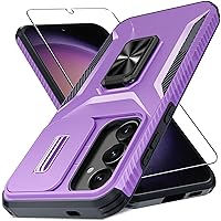 for Samsung Galaxy S24+ Plus Case with Tempered Glass Screen Protector and Camera Lens Cover,Rotated Ring Stable Kickstand,Heavy Duty Shockproof Protective Phone Cover-Purple