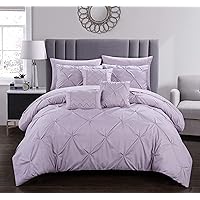 Chic Home Hannah 10 Piece Comforter Set Complete Bed in A Bag Pinch Pleated Ruffled Pintuck Bedding with Sheet and Decorative Pillows Shams Included, Queen Lavender