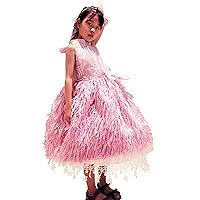 Girll's Summer Princess Flower Girl Dress High Neck Ball Gown Sleevless Pink Party Birthday Communion Dress (as1, Numeric, Numeric_4, Regular, Pink, 8)