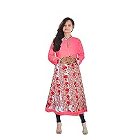 Indian Women's Long Dress Cotton Tunic Ethnic Frock Suit Wedding Wear Maxi Dress Red Color