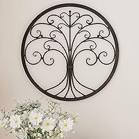 Wall Décor – Iron Metal Tree of Life Modern Wall Sculpture Art Round for Living Room, Bedroom or Kitchen (Brown)