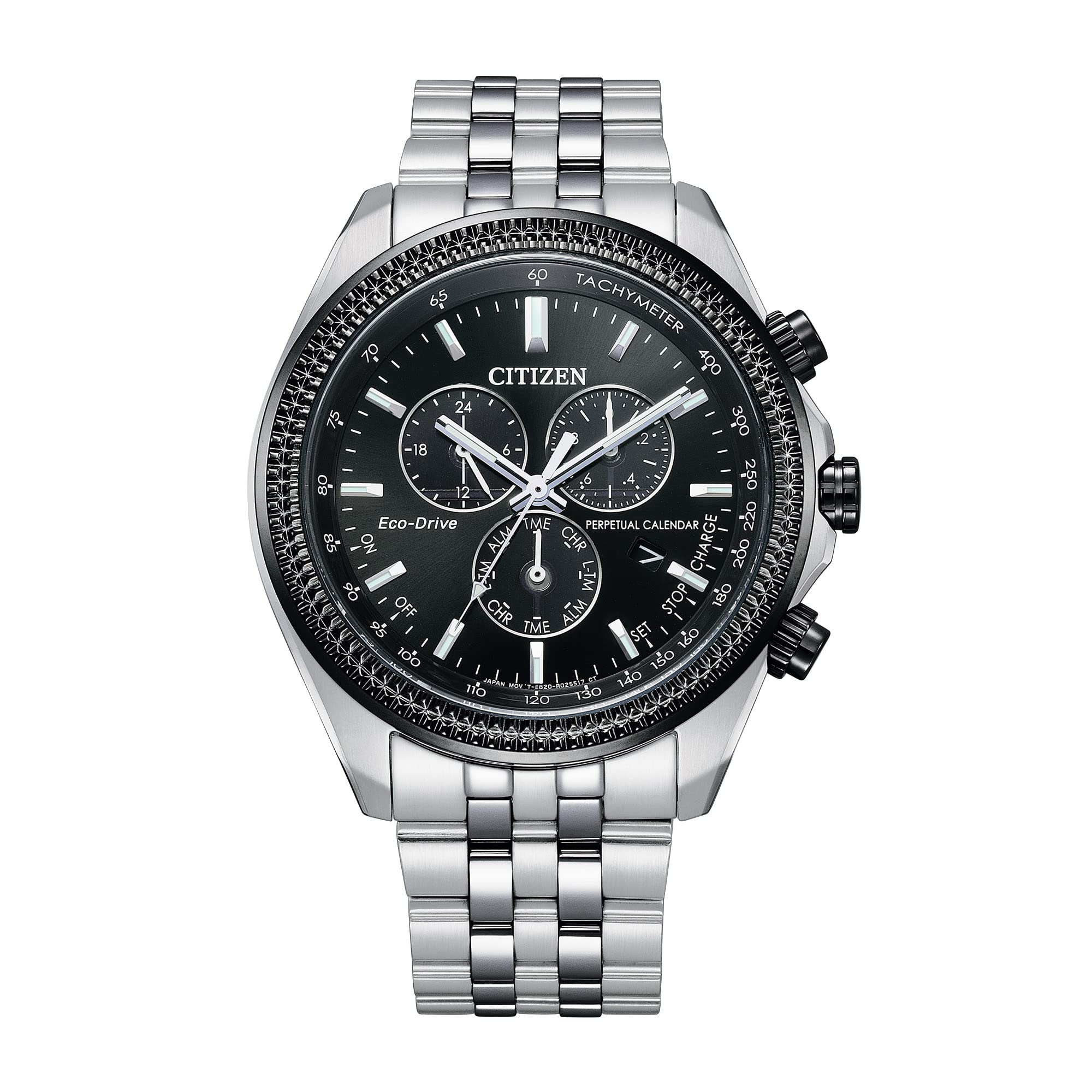 Citizen Men's Eco-Drive Classic Chronograph Watch in Stainless Steel with Perpetual Calendar, Black Dial (Model: BL5566-50E), Silver-Tone and Black