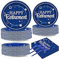 200 Pcs Retirement Party Decorations Retirement Party Plates and Napkins Set Happy Retirement Party Supplies for Women Men Sliver Blue Disposable Tableware Kit Retirement Theme Party Favors