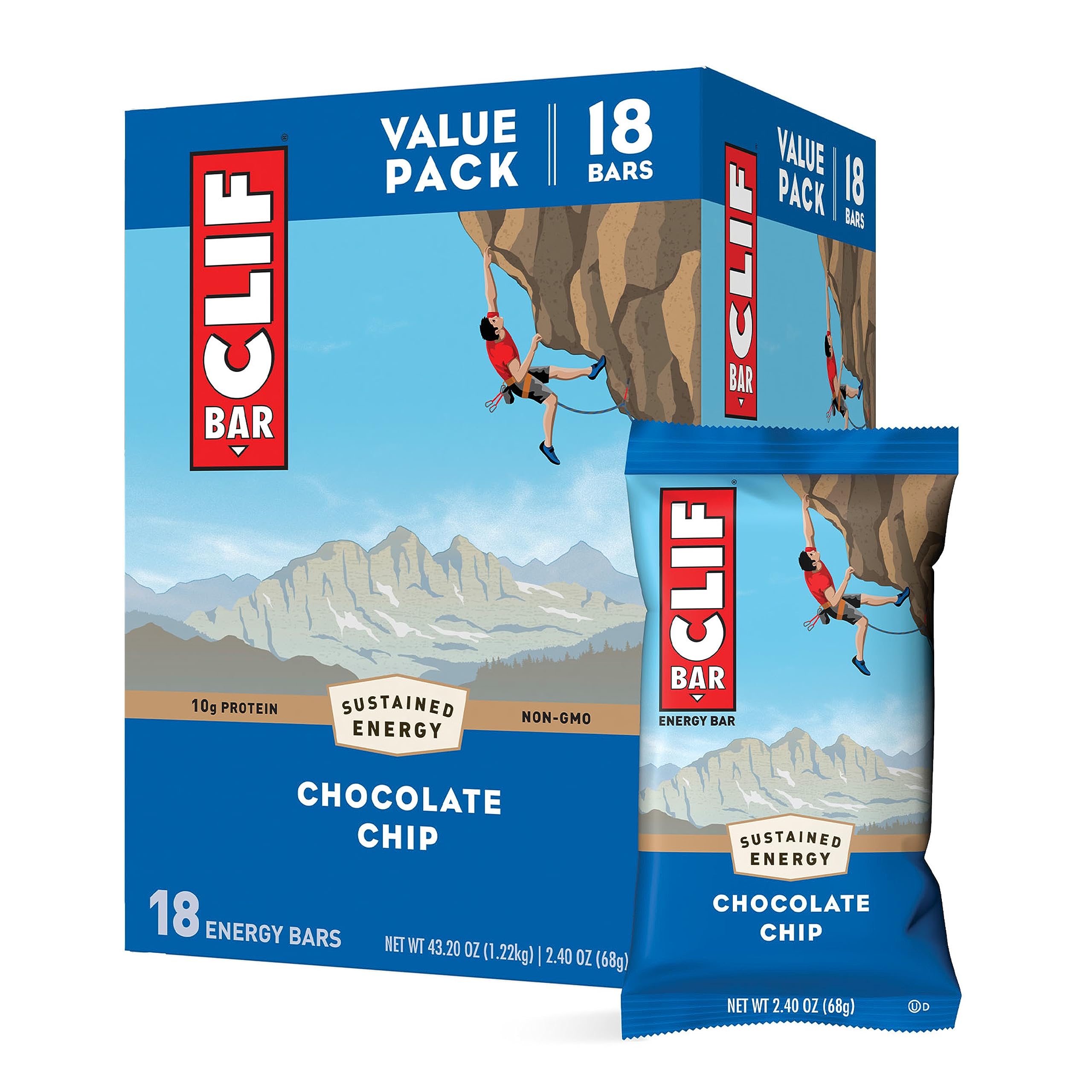 CLIF BAR - Chocolate Chip - Energy Bars - 2.4 oz. (18 Pack)