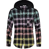 Flannel Hoodie for Men Hooded Flanel Shirt With Hood Lightweight Plaid Men's Casual Button-Down Shirts